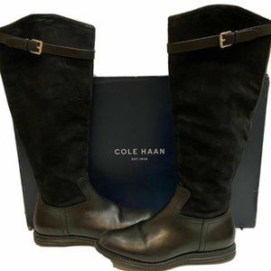 Cole Haan Original Grand Black Leather Suede Tall Riding Boots Women Sz 10
